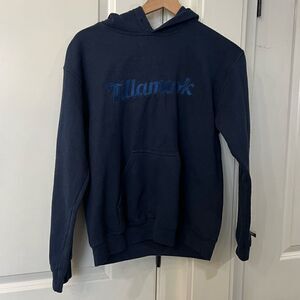 Tillamook blue hoodie mens and women’s size small unisexx sweater dark blue i258